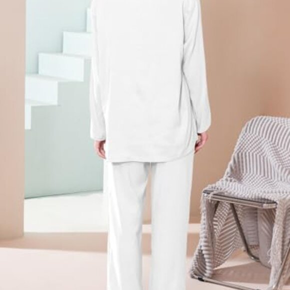 Elegant Collar Button-Up Pajama Set Long Sleeve Cardigan Elastic Waist Pants - Picture 3 of 6